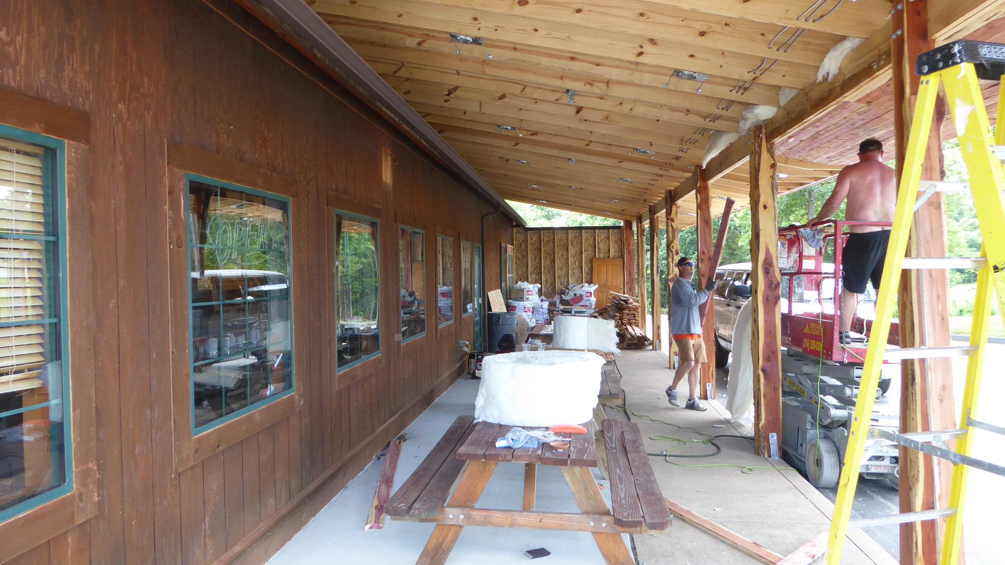 Construction on the covered patio began as soon as the new bar was completed.