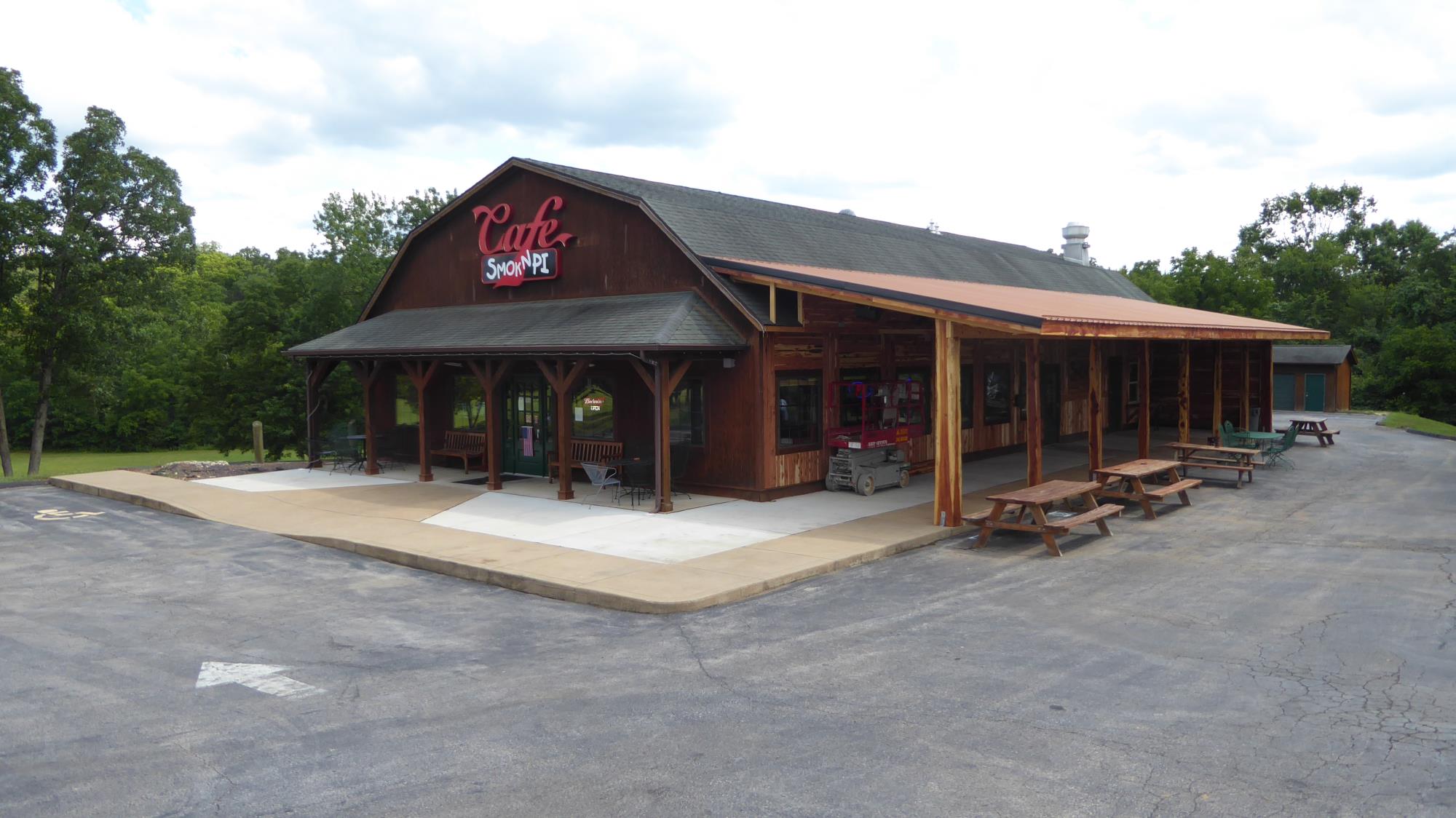 The Cafe Smok N Pi building with the covered patio